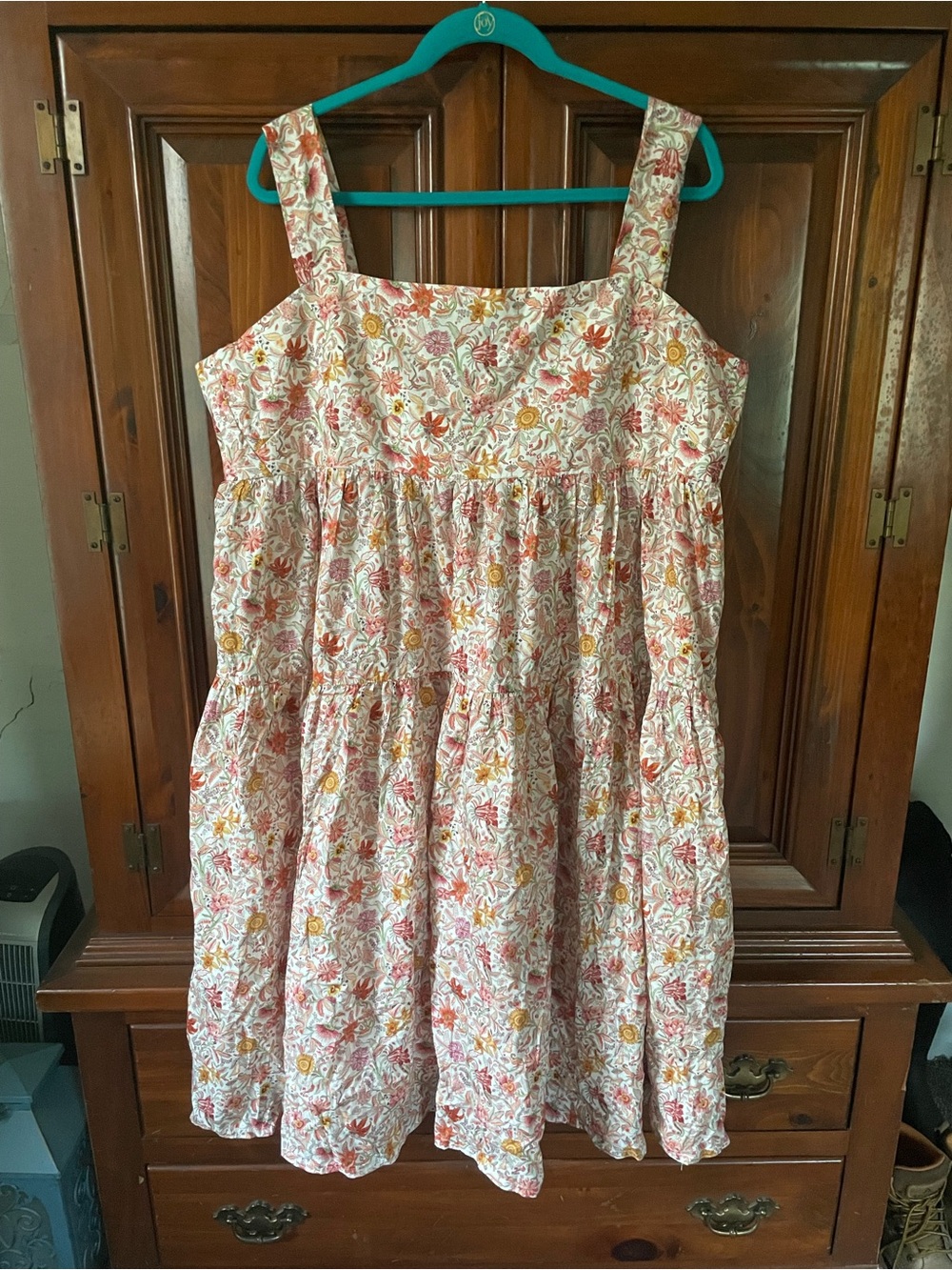 Sleeveless Floral Tiered Dress - Pink, Yellow & Cream